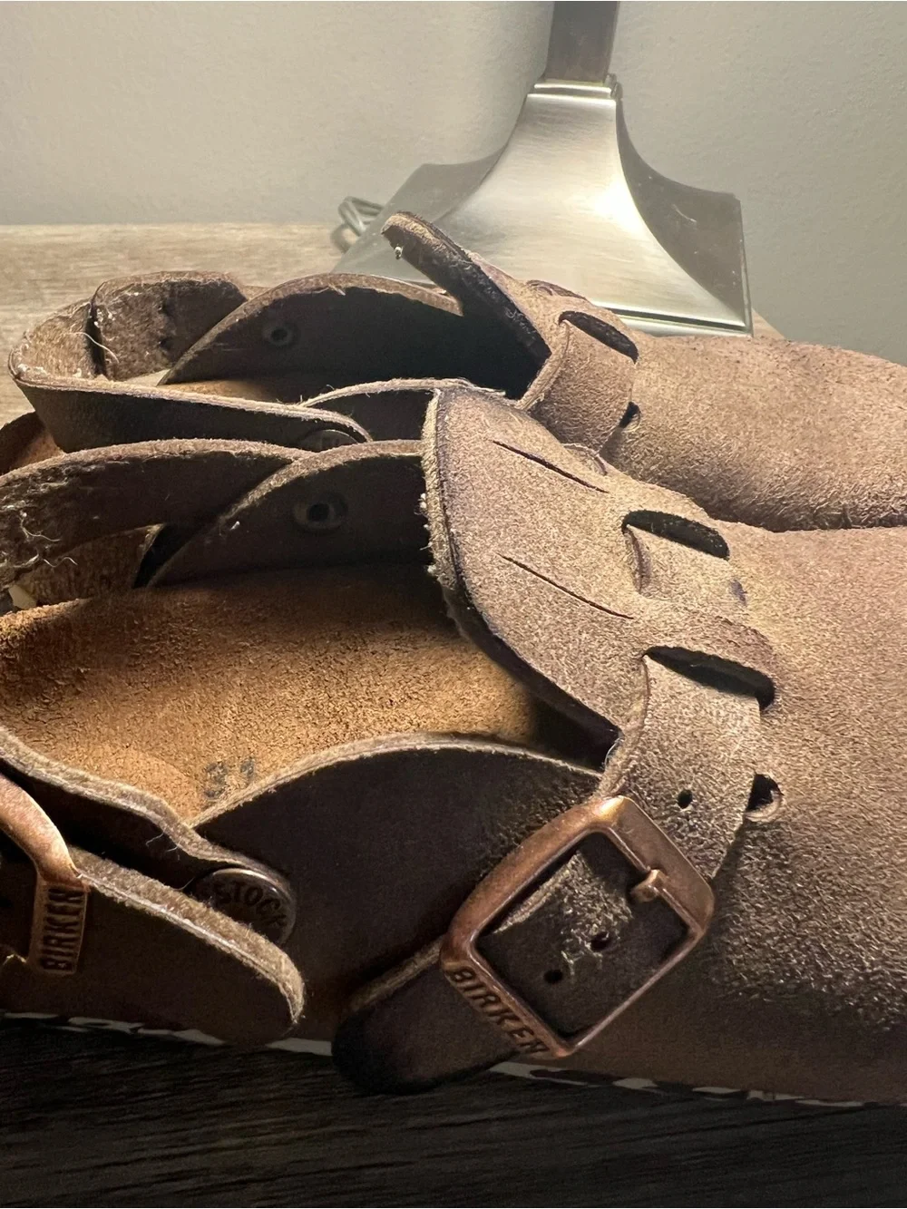 Birkenstock Kids Brown Suede Strap Clogs with Buckle stock (20)